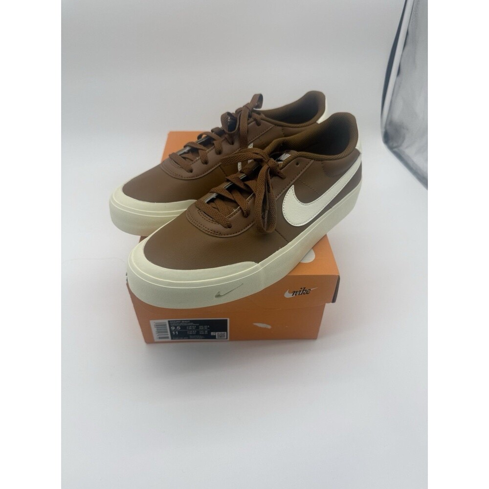 Nike Court Vision Low Brown White Sneakers Men 9.5 Women 11 Leather Casual Shoes